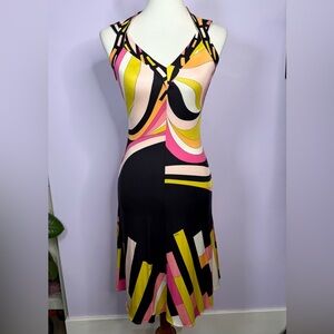 Vintage Emilio Pucci Pink, Orange, Black, & White Psychedelic Silk Halter Dress